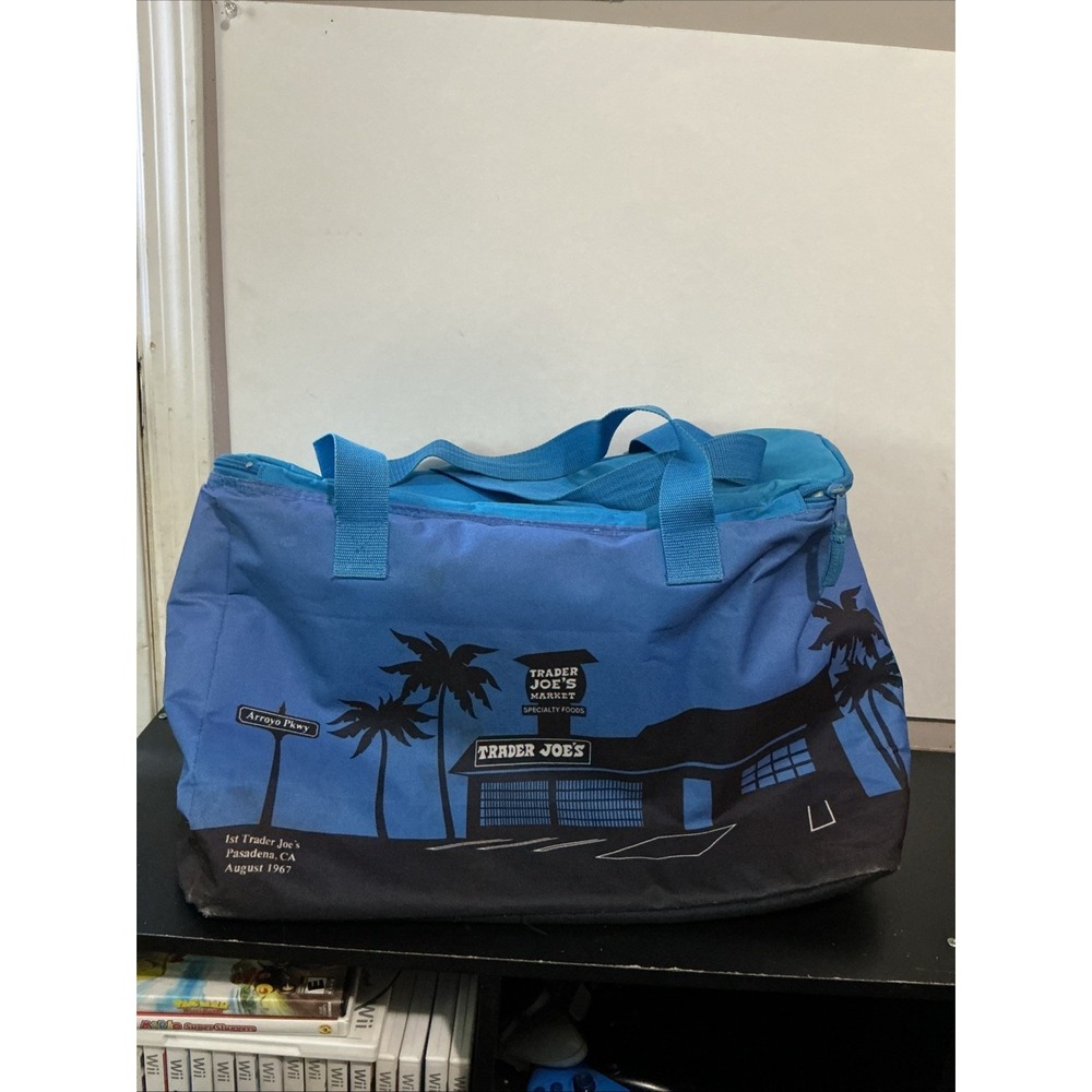 Trader Joe's Insulated Cooler Tote Bag Large Blue STAINED
